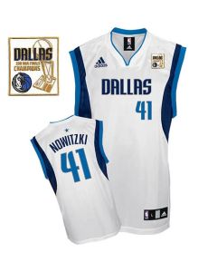 Mavericks 2011 Champion Patch #41 Dirk Nowitzki White Stitched NBA Jersey
