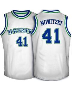 Mavericks #41 Dirk Nowitzki White Throwback Stitched NBA Jersey
