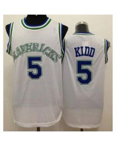 Mavericks #5 Jason Kidd White Throwback Stitched NBA Jersey