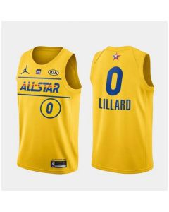 Men's 2021 All-Star #0 Damian Lillard Yellow Western Conference Stitched NBA Jersey