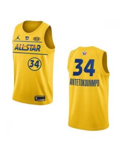 Men's 2021 All-Star Bucks #34 Giannis Antetokounmpo Yellow Stitched NBA Jersey