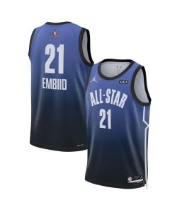 Men's 2023 All-Star #21 Joel Embiid Blue Game Swingman Stitched Basketball Jersey (Blue)