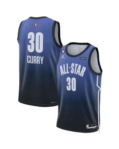 Men's 2023 All-Star #30 Stephen Curry Blue With NO.6 Patch Game Swingman Stitched Basketball Jersey