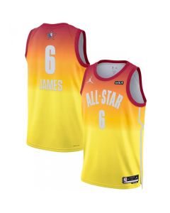 Men's 2023 All-Star #6 LeBron James Orange Game Swingman Stitched Basketball Jersey (Orange)
