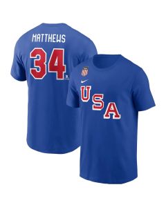 Men's 2026 US Hockey #34 Auston Matthews Royal Name & Number T-Shirt