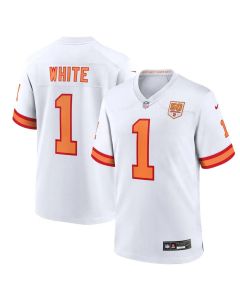 Men's '76 Tampa Bay Buccaneers #1 Rachaad White White 50th Season Game Jersey