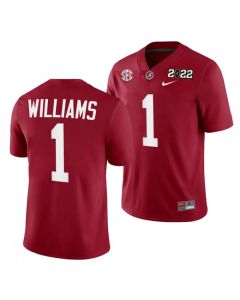 Men's Alabama Crimson Tide #1 Jameson Williams 2022 Patch Red College Football Stitched Jersey