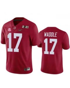 Men's Alabama Crimson Tide #17 Jaylen Waddle Red 2021 Patch Stitched Football Jersey