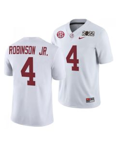 Men's Alabama Crimson Tide #4 Brian Robinson Jr. 2022 Patch White College Football Stitched Jersey