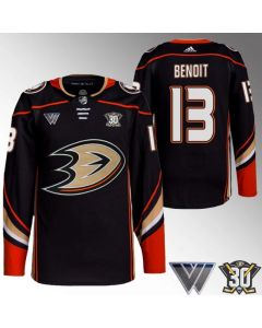 Men's Anaheim Ducks #13 Simon Benoit Black 30th Anniversary Stitched Jersey