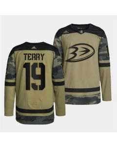 Men's Anaheim Ducks #19 Troy Terry 2022 Camo Military Appreciation Night Stitched Jersey