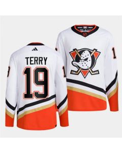 Men's Anaheim Ducks #19 Troy Terry White 2022-23 Reverse Retro Stitched Jersey