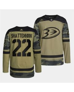 Men's Anaheim Ducks #22 Kevin Shattenkirk 2022 Camo Military Appreciation Night Stitched Jersey