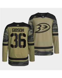 Men's Anaheim Ducks #36 John Gibson 2022 Camo Military Appreciation Night Stitched Jersey