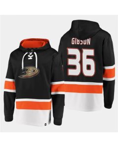 Men's Anaheim Ducks #36 John Gibson Black Ageless Must-Have Lace-Up Pullover Hoodie