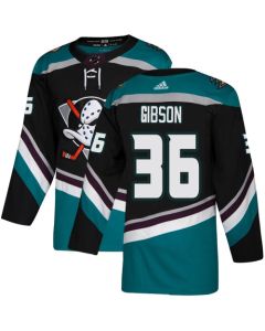 Men's Anaheim Ducks #36 John Gibson Black/Teal Stitched NHL Jersey