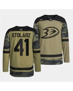 Men's Anaheim Ducks #41 Anthony Stolarz 2022 Camo Military Appreciation Night Stitched Jersey
