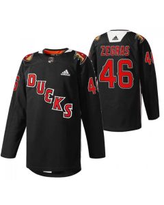 Men's Anaheim Ducks #46 Trevor Zegras 2022 Black Angels Night Stitched Jersey