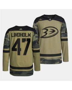 Men's Anaheim Ducks #47 Hampus Lindholm 2022 Camo Military Appreciation Night Stitched Jersey