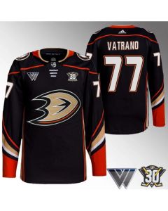 Men's Anaheim Ducks #77 Frank Vatrano Black 30th Anniversary Stitched Jersey
