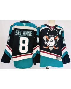 Men's Anaheim Ducks #8 Teemu Selanne Black/Teal 2024-25 Stitched Jersey