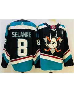 Men's Anaheim Ducks #8 Teemu Selanne Black/Teal Stitched Jersey