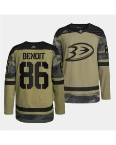 Men's Anaheim Ducks #86 Simon Benoit 2022 Camo Military Appreciation Night Stitched Jersey