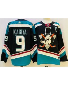 Men's Anaheim Ducks #9 Paul Kariya Black/Teal Stitched Jersey