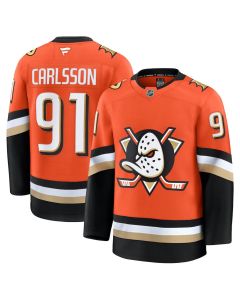 Men's Anaheim Ducks #91 Leo Carlsson Orange Home Premium Jersey