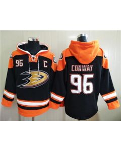 Men's Anaheim Ducks #96 Charlie Conway Black Ageless Must-Have Lace-Up Pullover Hoodie