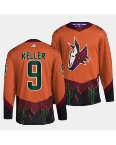 Men's Arizona Coyotes #9 Clayton Keller Orange 2022-23 Reverse Retro Stitched Jersey