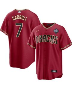 Men's Arizona Diamondbacks #7 Corbin Carroll Red 2023 World Series Cool Base Stitched Baseball Jersey