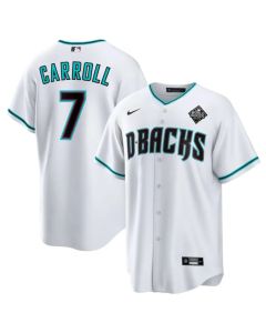 Men's Arizona Diamondbacks #7 Corbin Carroll White 2023 World Series Cool Base Stitched Baseball Jersey