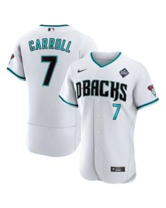 Men's Arizona Diamondbacks #7 Corbin Carroll White 2023 World Series Flex Base Stitched Jersey
