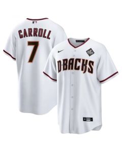 Men's Arizona Diamondbacks #7 Corbin Carroll White 2023 World Series Home Cool Base Stitched Baseball Jersey