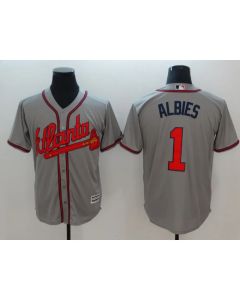 Men's Atlanta Braves #1 Ozhaino Albies Grey Flexbase Stitched MLB Jersey