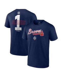 Men's Atlanta Braves #1 Ozzie Albies 2021 Navy World Series Bound Closer Name & Number T-Shirt