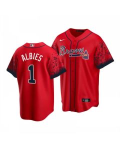 Men's Atlanta Braves #1 Ozzie Albies 2021 Red Cool Base Stitched Jersey
