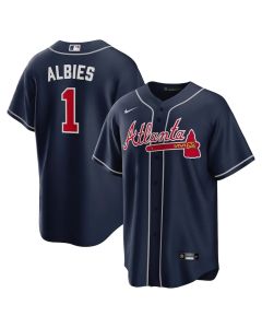 Men's Atlanta Braves #1 Ozzie Albies Navy Alternate Replica PlayerJersey