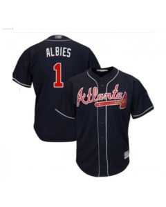 Men's Atlanta Braves #1 Ozzie Albies Navy Cool Base Stitched MLB Jersey