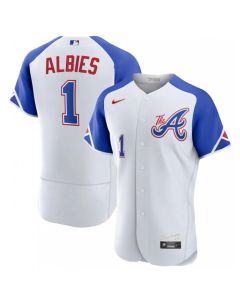 Men's Atlanta Braves #1 Ozzie Albies White 2023 City Connect Flex Base Stitched Jersey