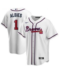 Men's Atlanta Braves #1 Ozzie Albies White Cool Base Stitched Jersey