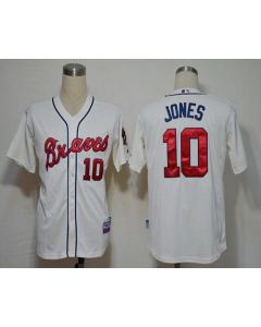 Men's Atlanta Braves #10 Chipper Jones Cream Cool Base Stitched MLB Jersey