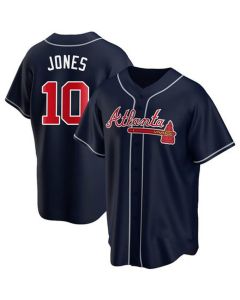 Men's Atlanta Braves #10 Chipper Jones Navy Home Replica Jersey