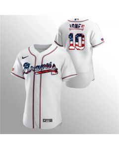 Men's Atlanta Braves #10 Chipper Jones White 2020 Stars & Stripes Flex Base Stitched Jersey