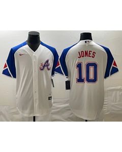 Men's Atlanta Braves #10 Chipper Jones White 2023 City Connect Cool Base Stitched Baseball Jersey