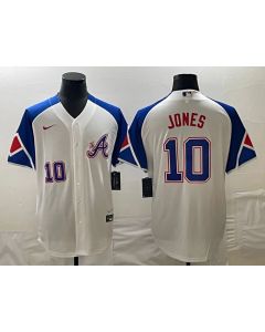 Men's Atlanta Braves #10 Chipper Jones White 2023 City Connect Cool Base With Patch Stitched Baseball Jersey