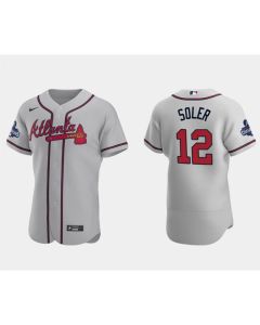Men's Atlanta Braves #12 Jorge Soler 2021 Grey World Series Champions Flex Base Stitched Jersey