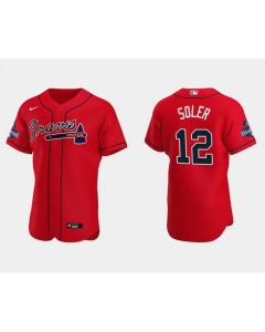Men's Atlanta Braves #12 Jorge Soler 2021 Red World Series Champions Flex Base Stitched Jersey