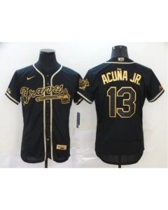 Men's Atlanta Braves #13 Ronald Acuna Jr 2020 Black Golden Flex Base Stitched MLB Jersey